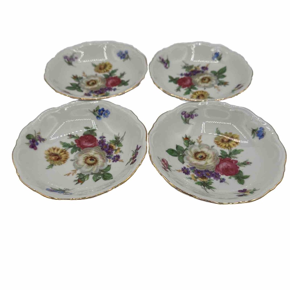 Mitterteich Bavaria Germany Meissen Floral 5” Berry Dessert Bowls Set of 4 #3